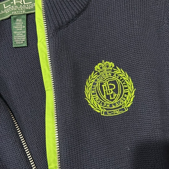 Lauren Active Ralph Lauren Cable Knit Zip Up Cardigan Sweater PM crest - Picture 3 of 8